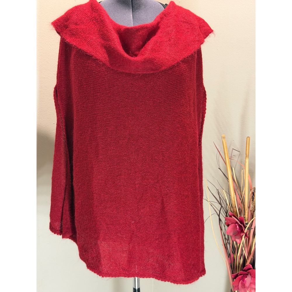 Karen Kane Luxury Mohair Red Asymmetric Draped Cape Pullover Sweater One Size